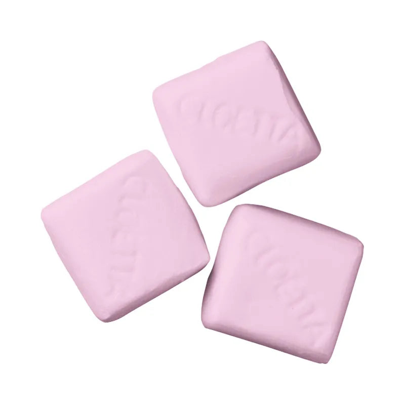 Pink foam candy cubes by Cloetta.