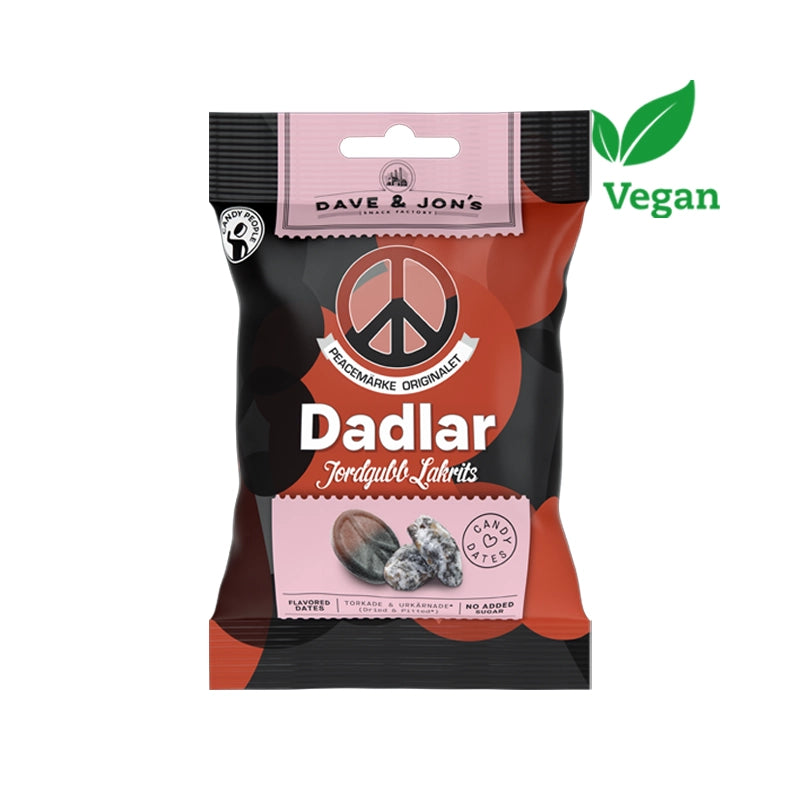 Dave & Jons Dates Peace Mark Strawberry & Licorice 125g