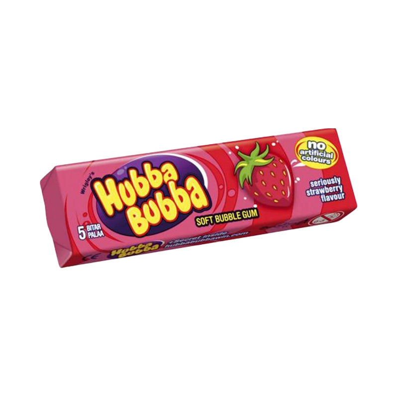 Strawberry flavored bubble gum in red wrapper