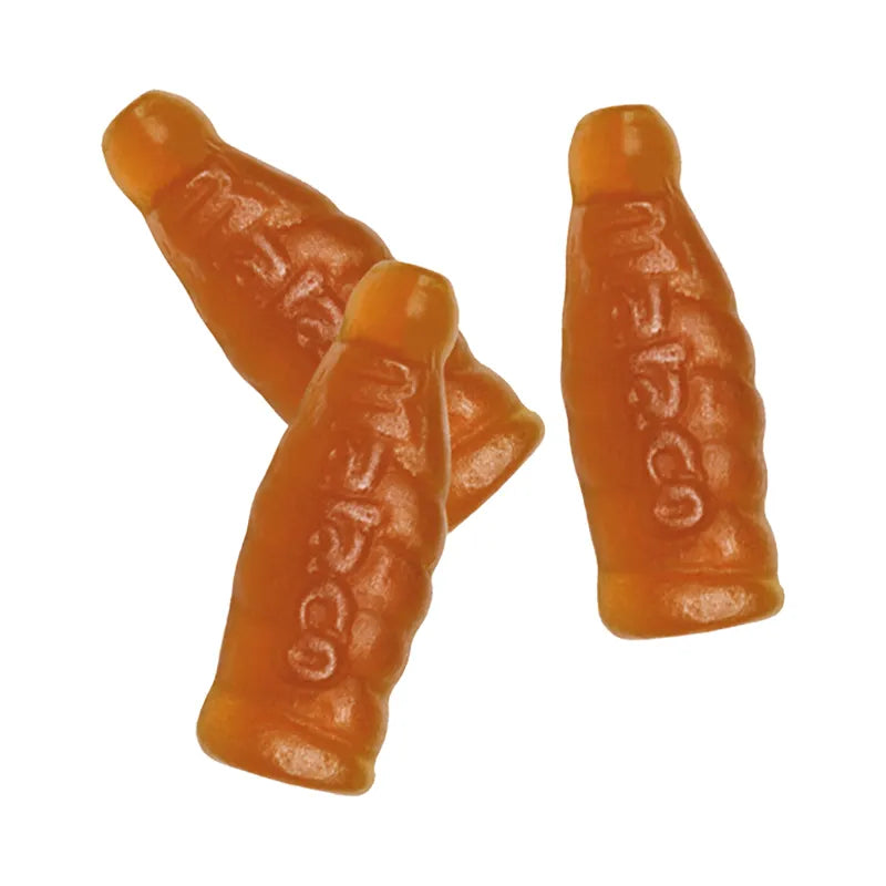 Brown bottle-shaped jelly candy by Malaco.