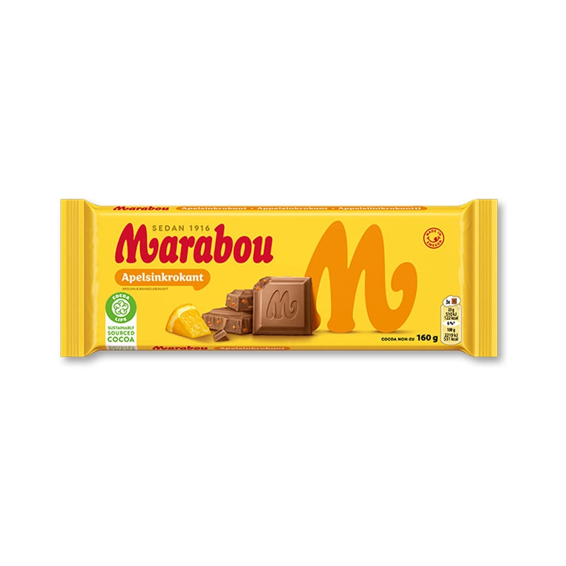 Marabou Apelsinkrokant chocolate bar in yellow wrapper