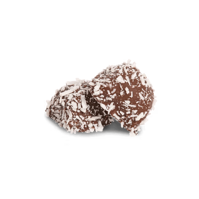 Chocolate balls coated in coconut flakes