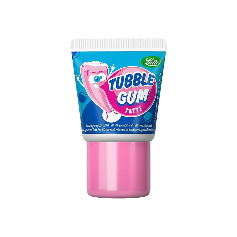 Squeezable tube with soft bubble gum