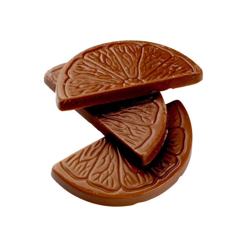 Milk chocolate shaped as orange slices by Aroma. 