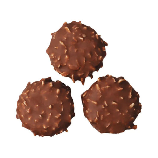 Foam candy buttons coated with milk chocolate and coconut.