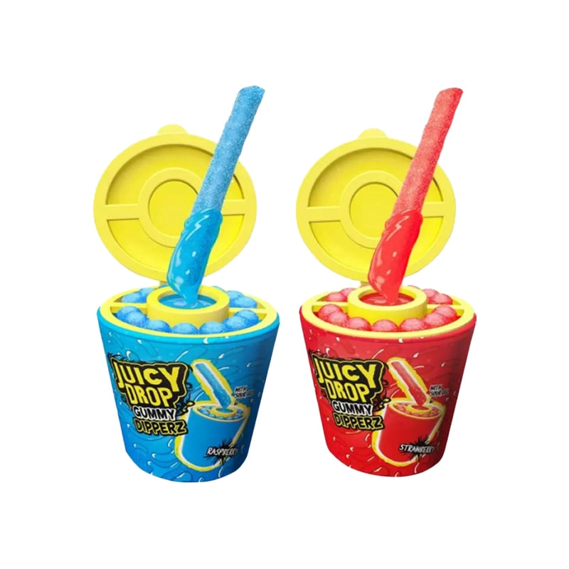 Blue and red jar with sour candies