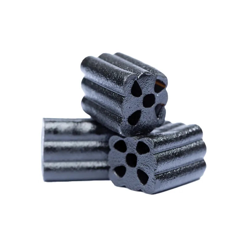 Roll-shaped black licorice chewy jelly candy.