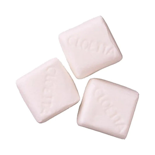 White cube-shaped foam candy by Cloetta.