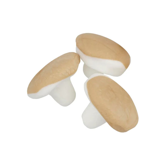 Brown and white mushroom-shaped foam candy.