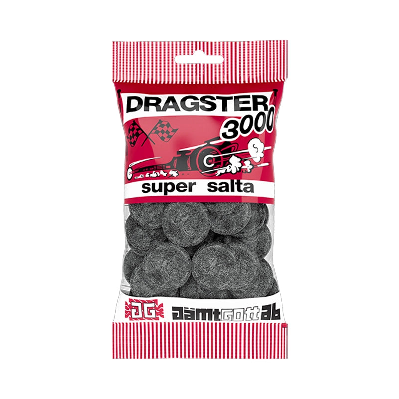Bag of Dragster Super Salt circle-shaped candy.