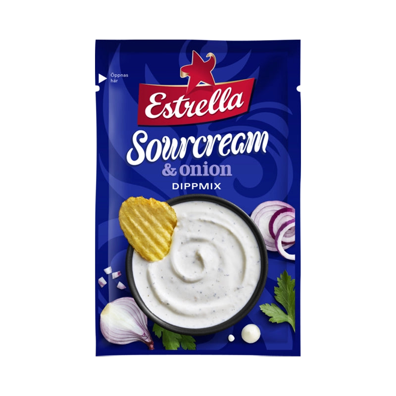 Blue bag of Estrella Sourcream & Onion.