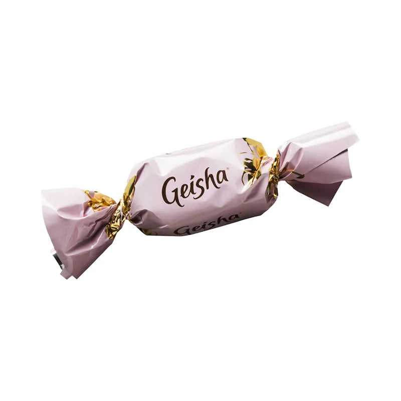 Mini Geisha chocolate wrapped in pink paper, by Fazer.
