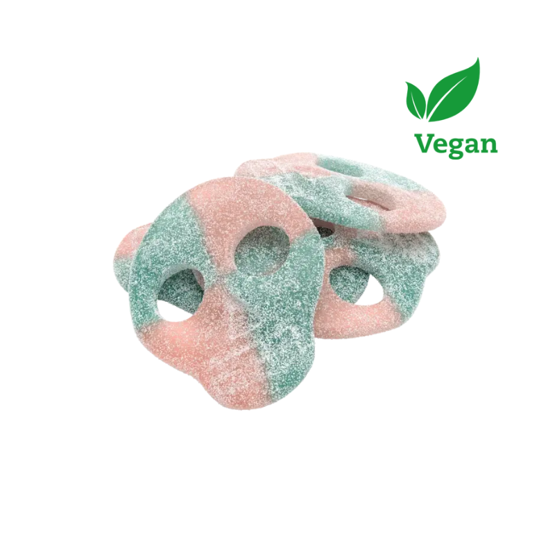 Blue and pink skull-shaped jelly candy