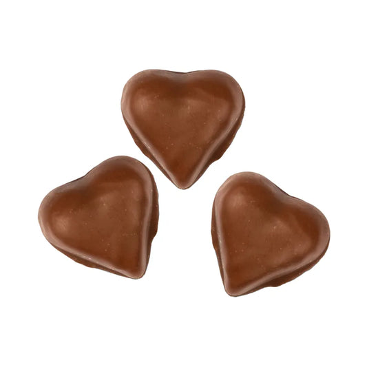 Heart-shaped foam candy coated with milk chocolate.