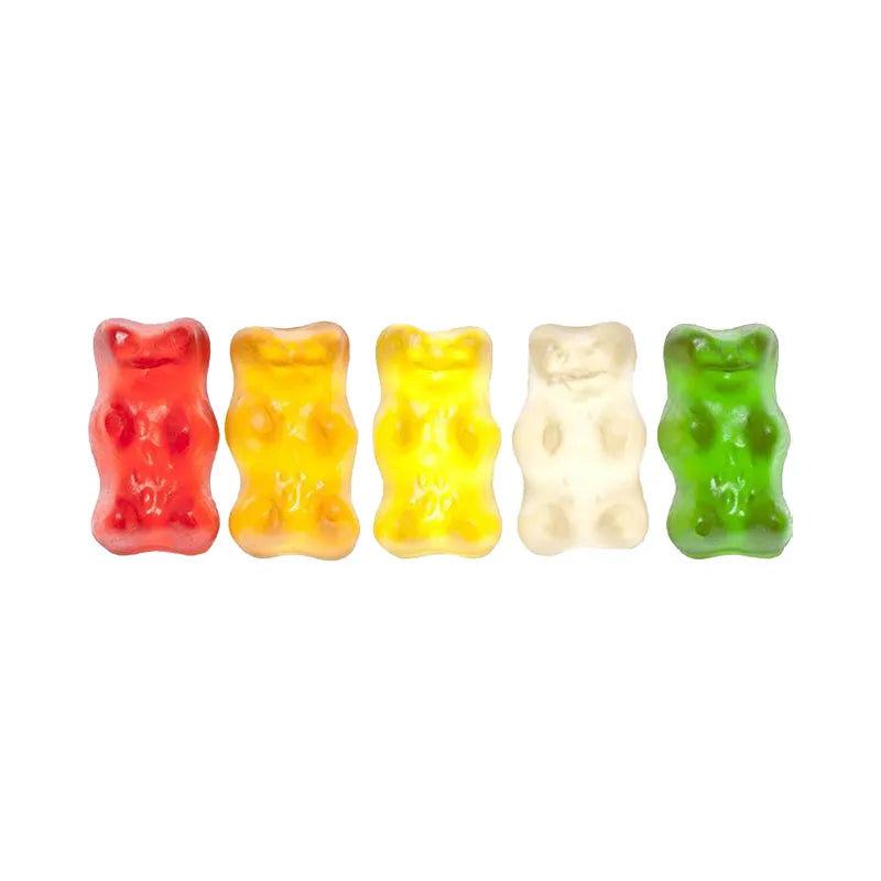 Colorful jelly candies shaped like small teddy bears by Haribo.