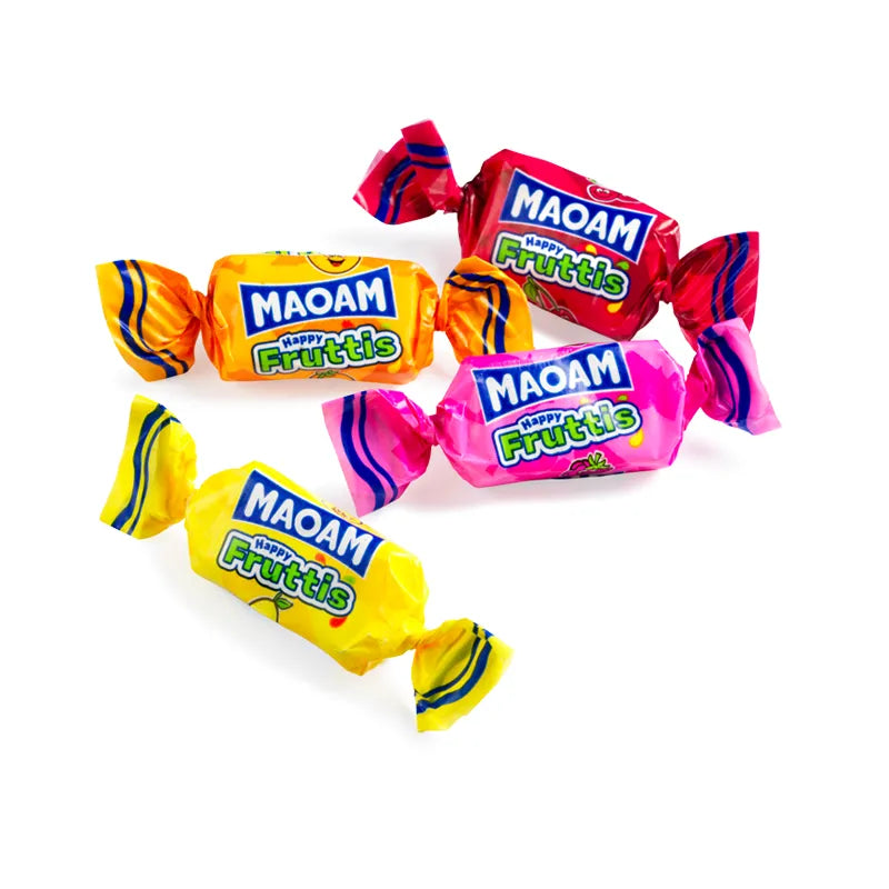 Fruity toffee candy colorfully paper wrapped by Haribo.