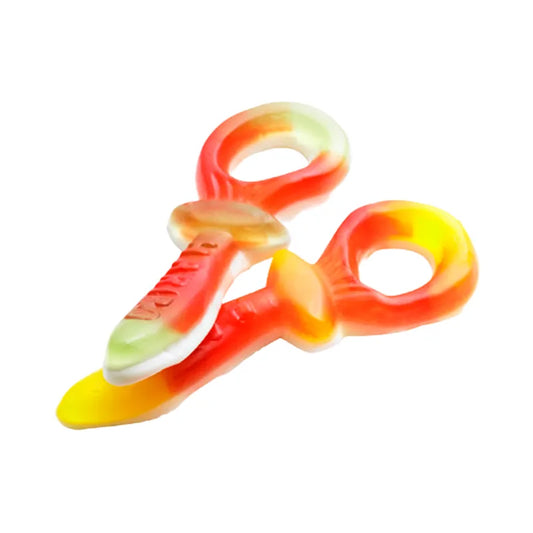 Big colorful soother-shaped jelly and foam candy by Haribo.