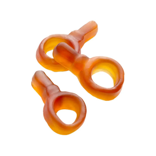 Brown soother-shaped jelly candies by Haribo.