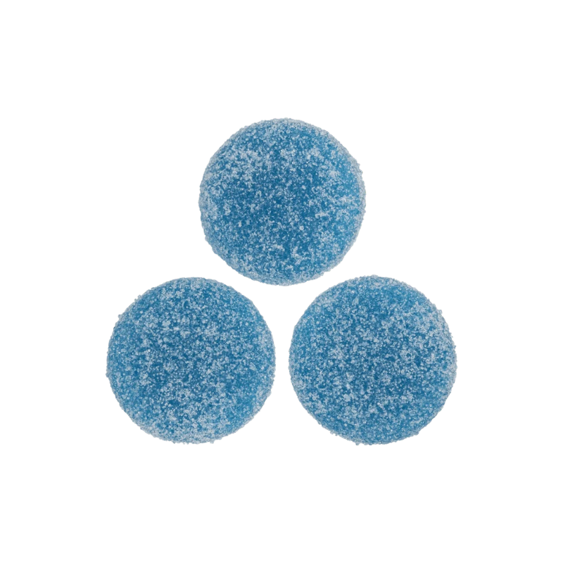 Blue sour suger coated circular-shape jelly candies
