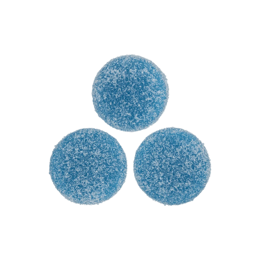 Blue sour suger coated circular-shape jelly candies