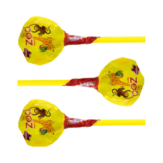 Lollipop wrapped in yellow paper by Malaco.