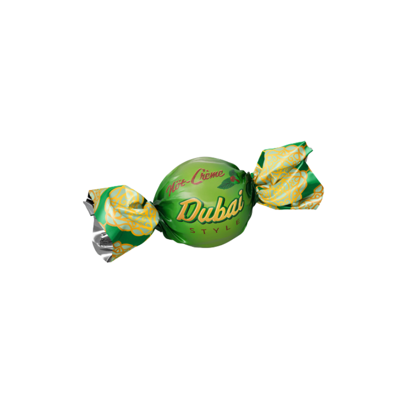 Round filled chocolate ball wrapped in green paper