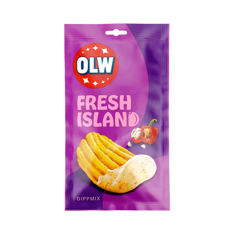Pink bag of OLW Dippmix Fresh Island.
