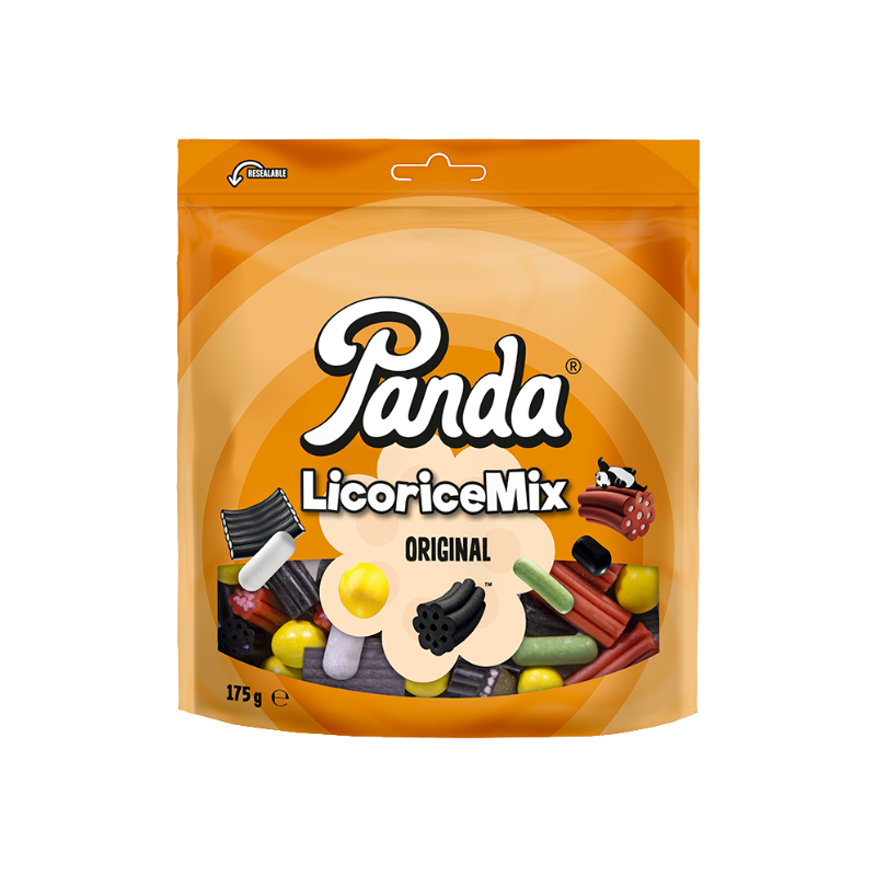 Orange bag with assorted licorice candy by Panda