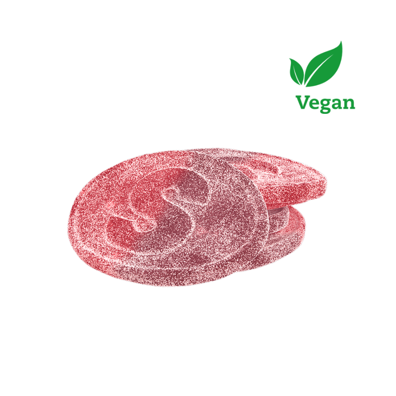 Dark red oval-shaped sour jelly candy